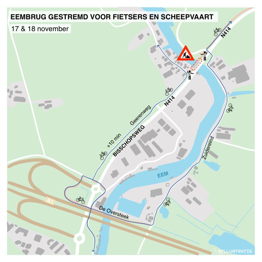 Plattegrond met omleidingsroute