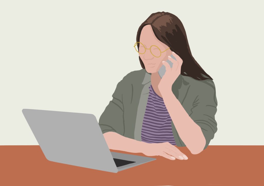 Illustratie werkende bellende vrouw